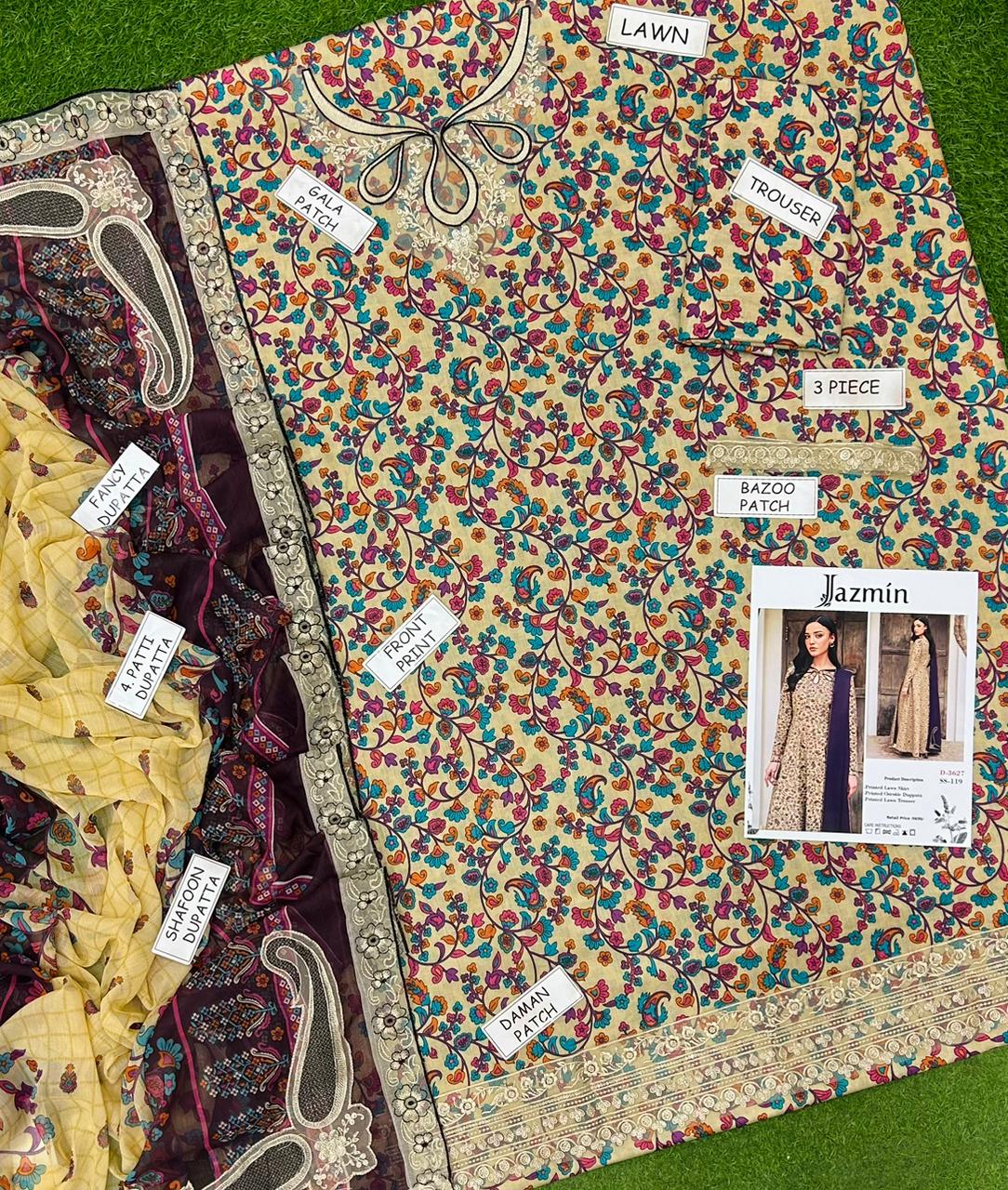 3 PIECE - EMBROIDERED LAWN SUIT Unstitched 03