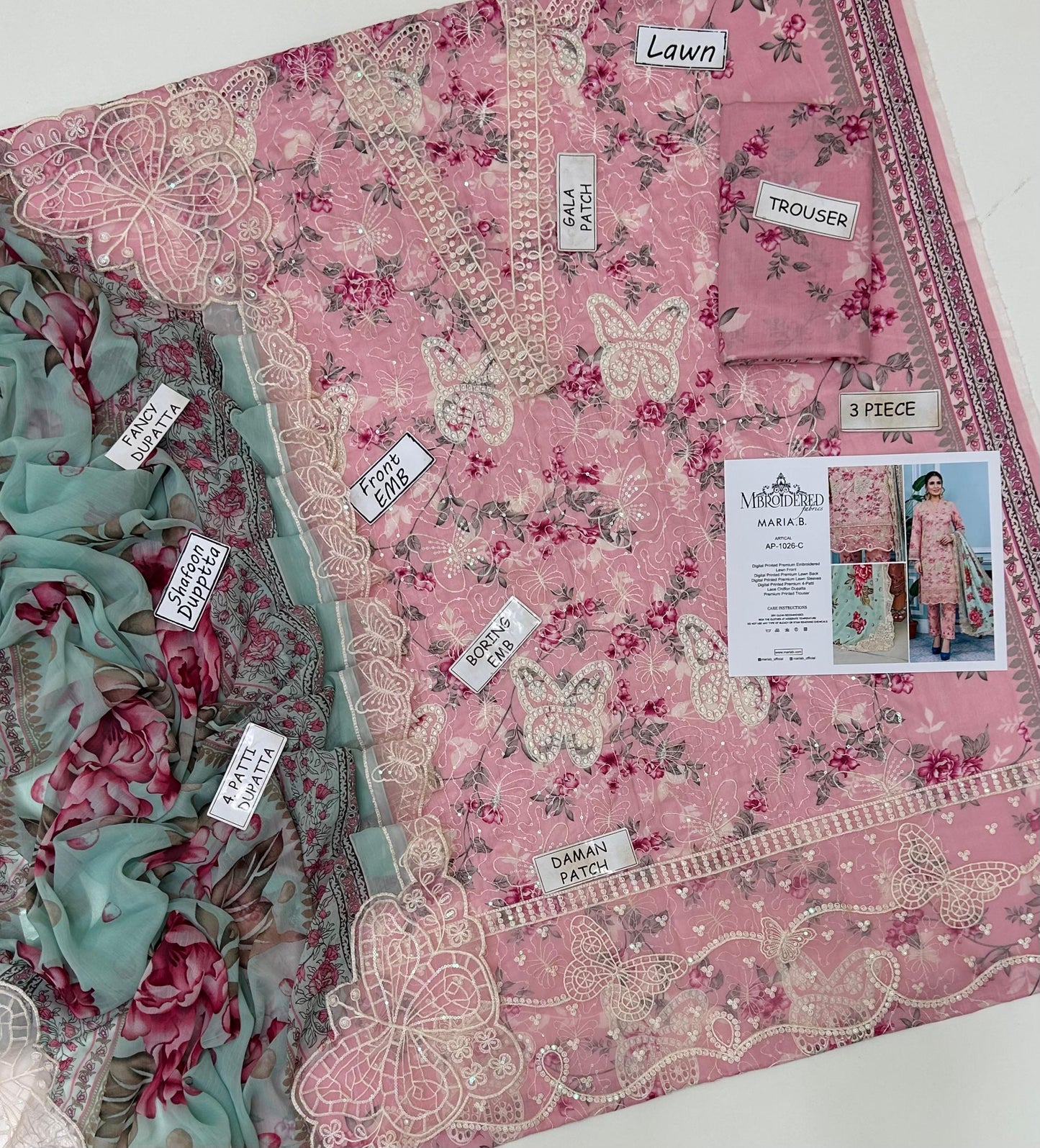 3 PIECE - EMBROIDERED LAWN SUIT BUTTERFLY ARTICLE Unstitched 02