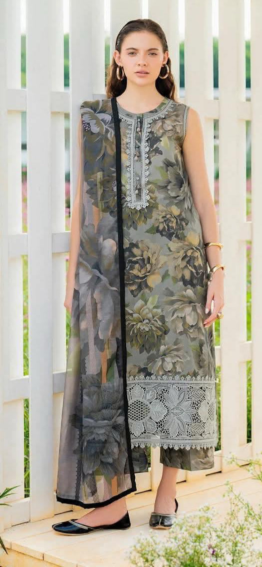 3PC (Unstitched) Embroidered Lawn Suit