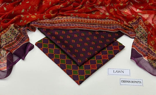 3 PIECE - PRINTED LAWN SUIT Unstitched