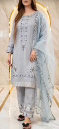 Embroidered Lawn Stitched Suit - Blue 001