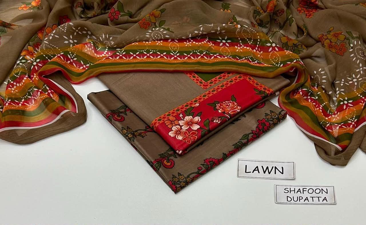 Unstitched 3-Piece Lawn Suits Printed
