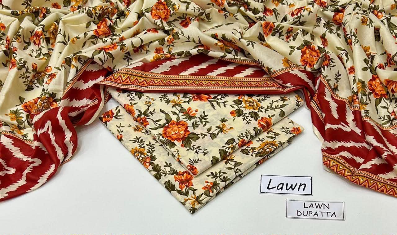 Unstitched 3-Piece Lawn Suits Printed