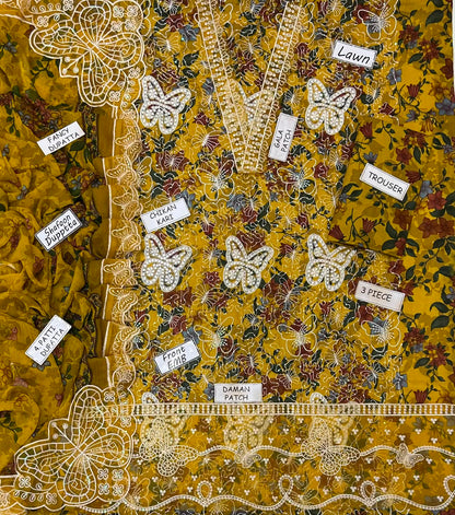 3 PIECE - EMBROIDERED LAWN SUIT BUTTERFLY ARTICLE Unstitched 04