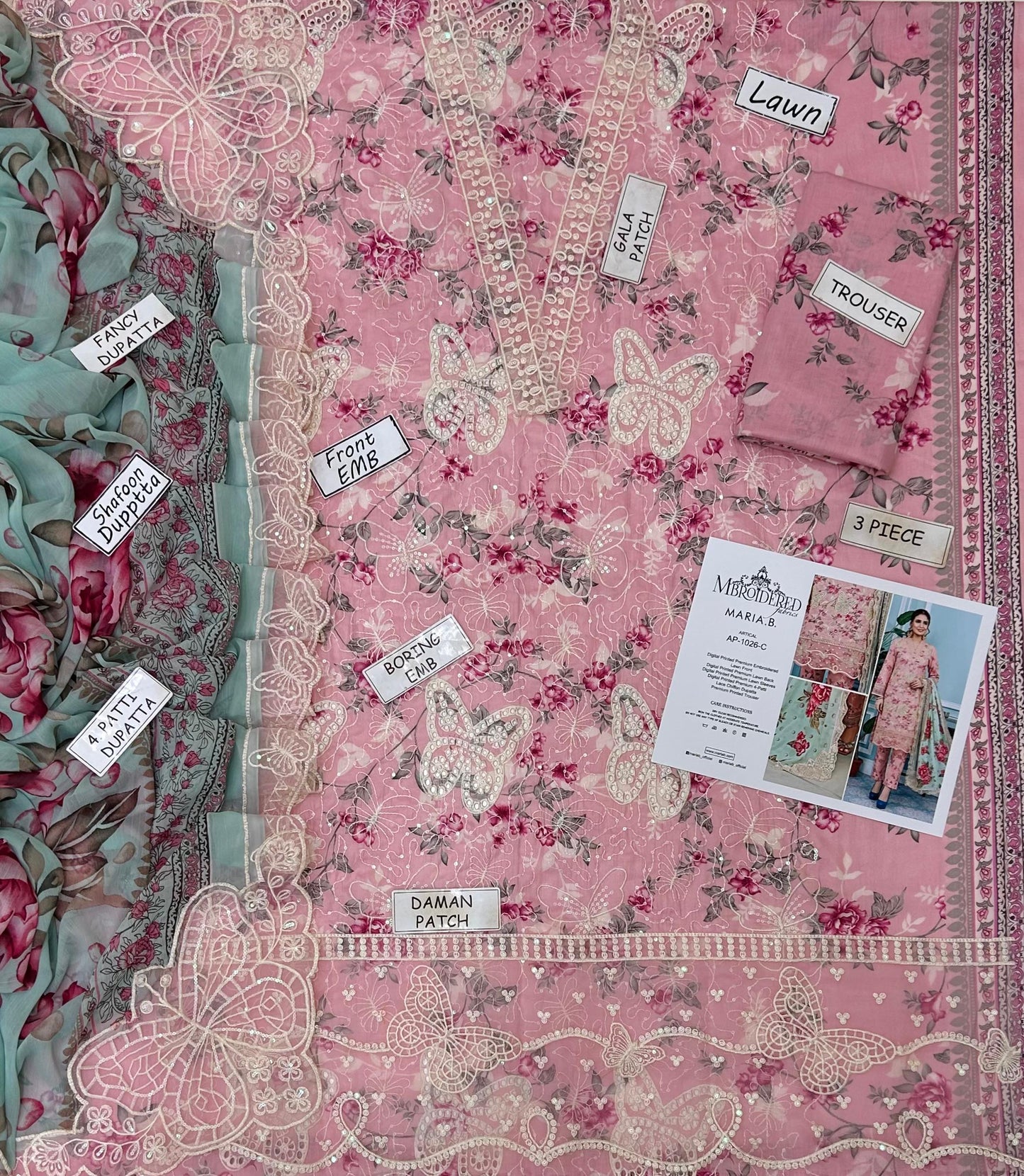 3 PIECE - EMBROIDERED LAWN SUIT BUTTERFLY ARTICLE Unstitched 02
