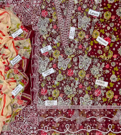 3 PIECE - EMBROIDERED LAWN SUIT BUTTERFLY ARTICLE Unstitched 01