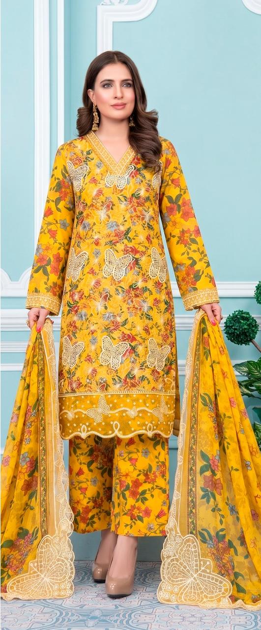 3 PIECE - EMBROIDERED LAWN SUIT BUTTERFLY ARTICLE Unstitched 04