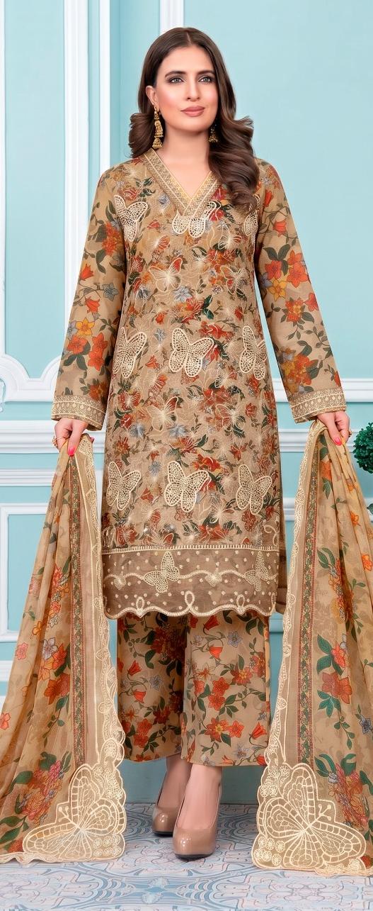3 PIECE - EMBROIDERED LAWN SUIT BUTTERFLY ARTICLE Unstitched 03