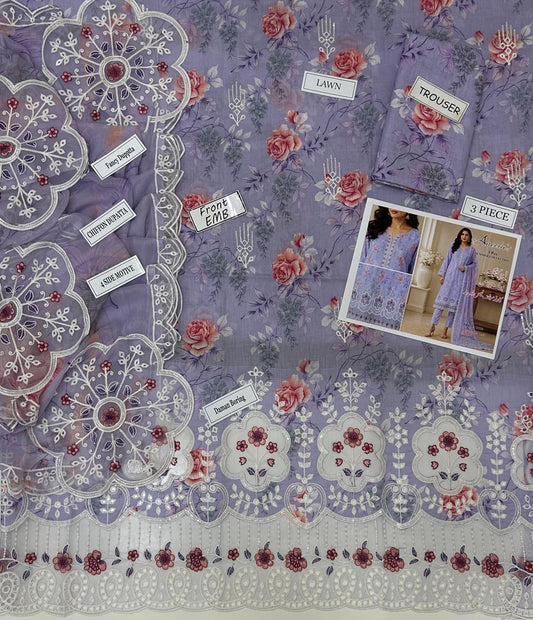 3 PIECE - EMBROIDERED LAWN SUIT Unstitched 029